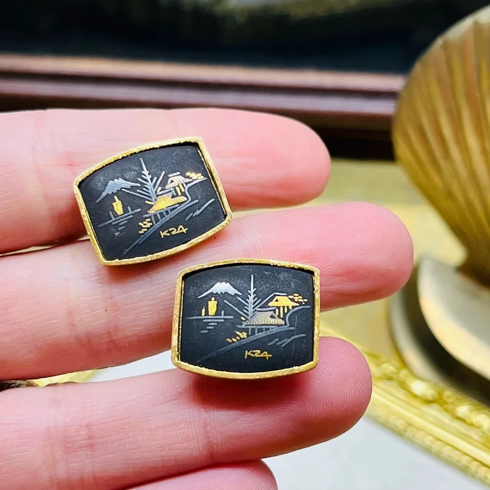 Men's Unbranded Cufflinks & Tie Tack Set Black‎ Gold